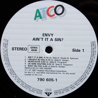 Envy (3) : Ain't It A Sin? (LP, Album)