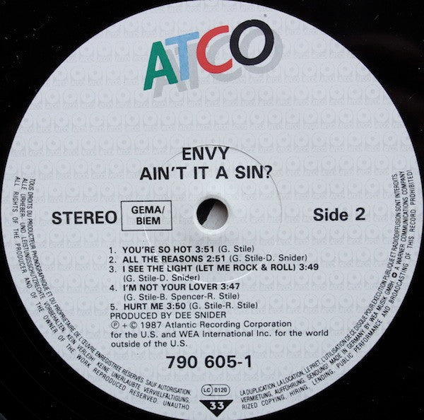 Envy (3) : Ain't It A Sin? (LP, Album)