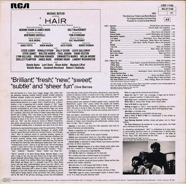 Various : Hair (The American Tribal Love-Rock Musical) (LP, Album, RE)