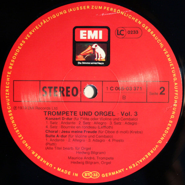 Anne Danican Philidor •  Benedetto Marcello / Johann Ludwig Krebs •  Johann Matthäus Leffloth •  Giovanni Benedetto Platti / Maurice André, Hedwig Bilgram : Trompete Und Orgel Vol. 3 (LP)