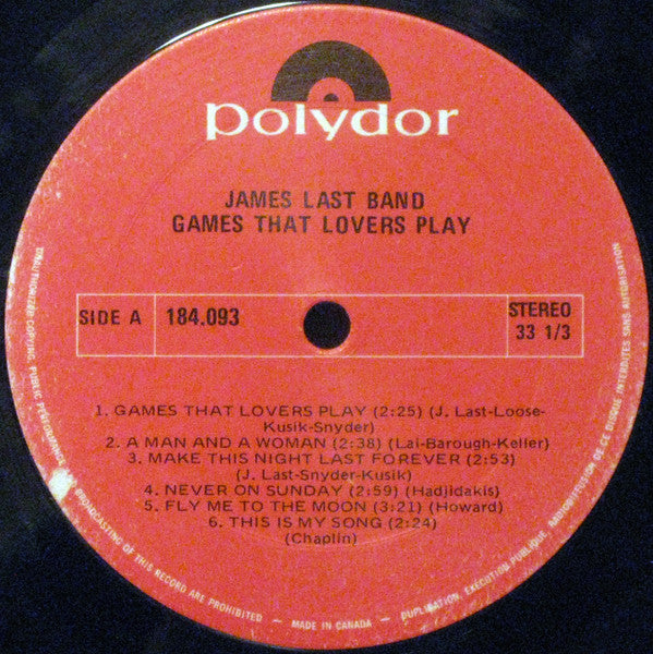 The James Last Band : Games That Lovers Play (LP, Album, RE)