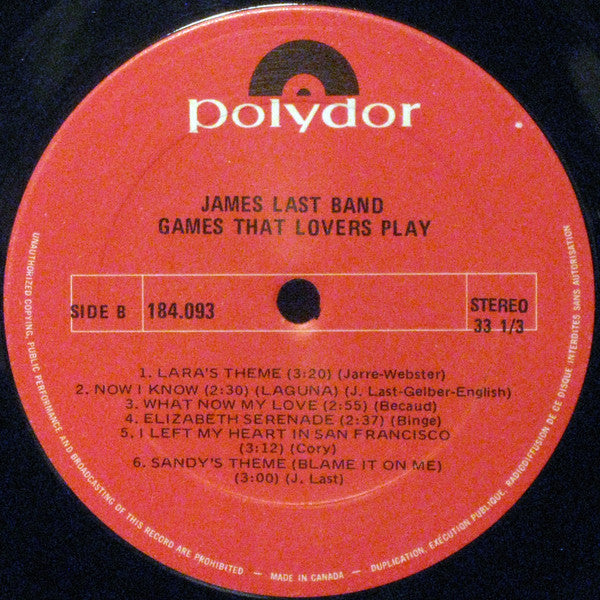 The James Last Band : Games That Lovers Play (LP, Album, RE)