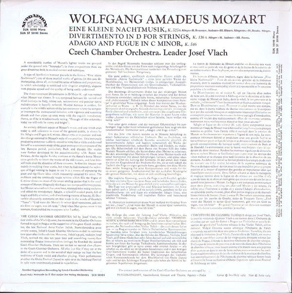 Wolfgang Amadeus Mozart, Czech Chamber Orchestra Leader Josef Vlach : Eine Kleine Nachtmusik / Divermento In D / Adagio And Fugue (LP)