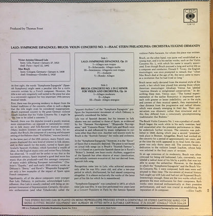 Max Bruch / Édouard Lalo, The Philadelphia Orchestra Conducted By Eugene Ormandy, Isaac Stern : Violin Konzert Nr. 1 G-Moll, Op. 26 / Symphonie Espagnole, Op. 21,  (LP, Album)