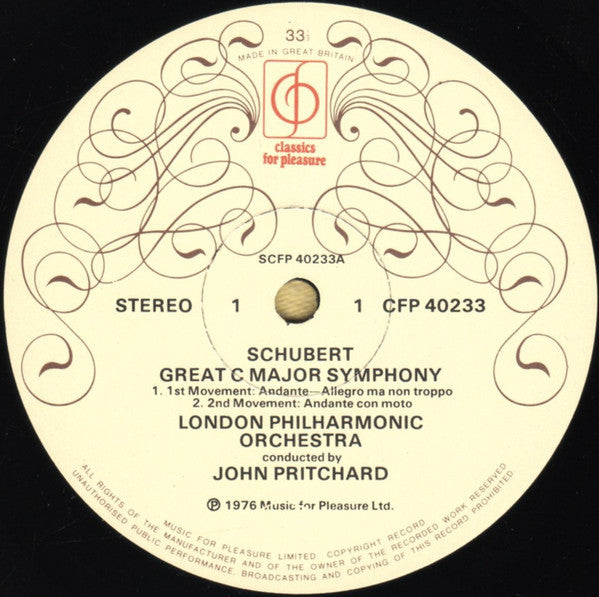 Franz Schubert - The London Philharmonic Orchestra Conducted By John Pritchard : "Great C Major" Symphony (LP)