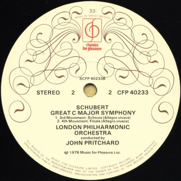 Franz Schubert - The London Philharmonic Orchestra Conducted By John Pritchard : "Great C Major" Symphony (LP)