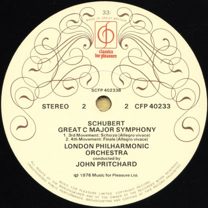 Franz Schubert - The London Philharmonic Orchestra Conducted By John Pritchard : "Great C Major" Symphony (LP)