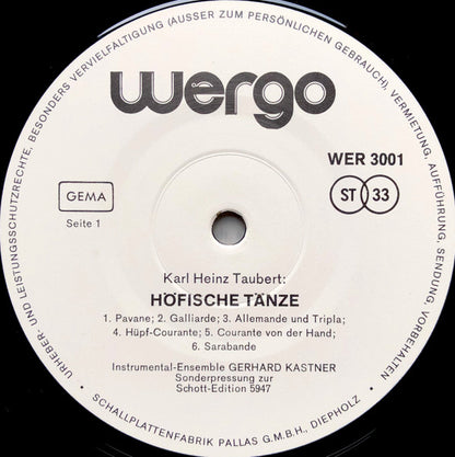 Karl Heinz Taubert : Höfische Tänze (LP)