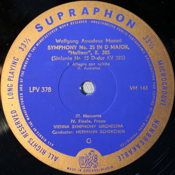 Wolfgang Amadeus Mozart - Wiener Symphoniker • Conductor: Hermann Scherchen • Professorum Conservatorii Pragensis Societas Cameralis : Symphony No. 35 In D Major / Serenade No. 12 In C Minor (LP)