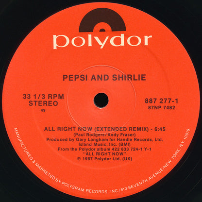 Pepsi & Shirlie : All Right Now (12")