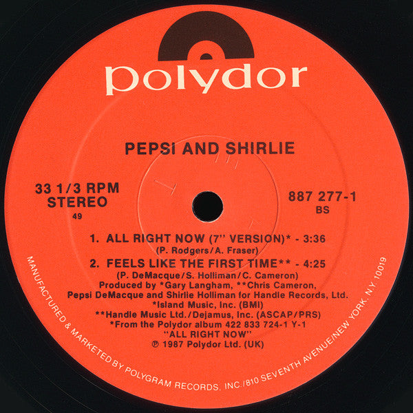 Pepsi & Shirlie : All Right Now (12")