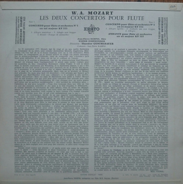 Wolfgang Amadeus Mozart - Jean-Pierre Rampal, Wiener Symphoniker , Dir. Theodor Guschlbauer : Les Deux Concertos Pour Flûte  (LP)