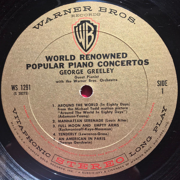 George Greeley With The Warner Bros. Studio Orchestra : World Renowned Popular Piano Concertos (LP)