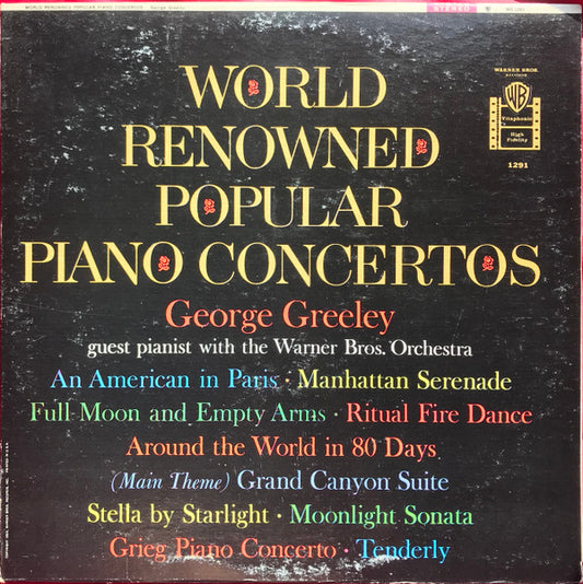 George Greeley With The Warner Bros. Studio Orchestra : World Renowned Popular Piano Concertos (LP)