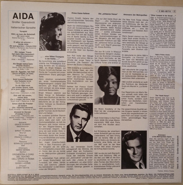 Giuseppe Verdi : Aida (Grosser Querschnitt In Italienischer Sprache) (LP)