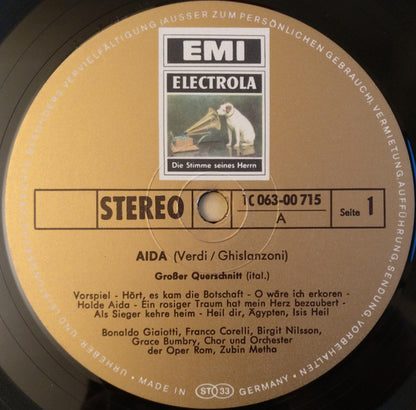 Giuseppe Verdi : Aida (Grosser Querschnitt In Italienischer Sprache) (LP)