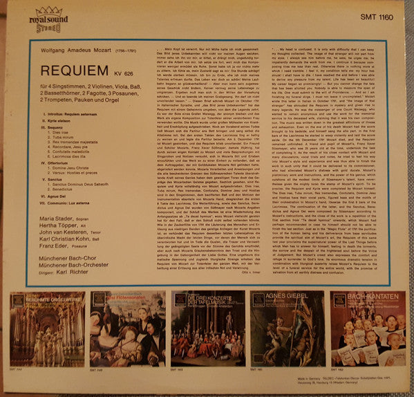 Wolfgang Amadeus Mozart, Maria Stader, Hertha Töpper, John Van Kesteren, Karl Kohn, Münchener Bach-Chor, Münchener Bach-Orchester, Karl Richter : Requiem (LP, Album)