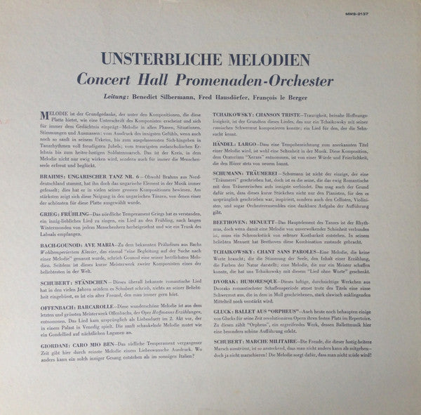 Various / Concert Hall Promenade Orchestra Leitung: Benedict Silberman, Fred Hausdörfer, François Le Berger : Unsterbliche Melodien (LP)