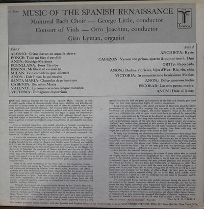 Montreal Bach Choir, George Little, Consort Of Viols, Otto Joachim, Gian Lyman : Music Of The Spanish Renaissance At The Court Of Emperor Charles The Fifth (LP, Album)