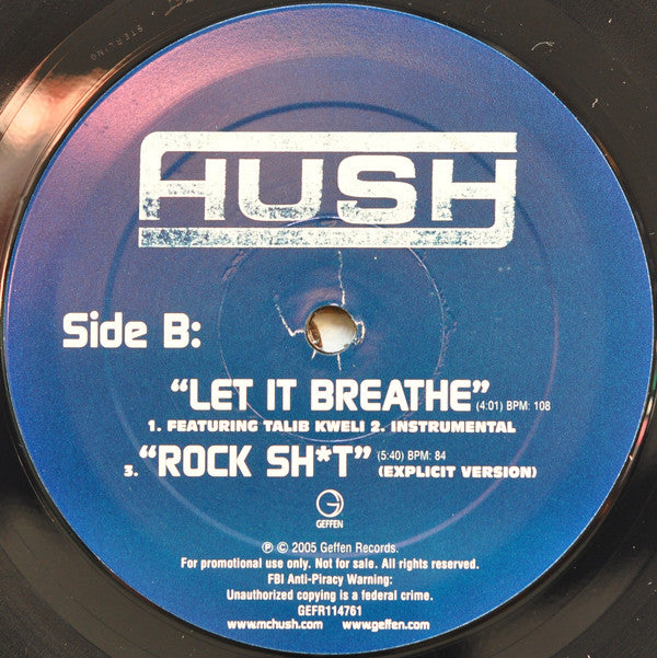 Hush (2) : Hush Is Coming / Let It Breathe / Rock Shit (12", Pro)