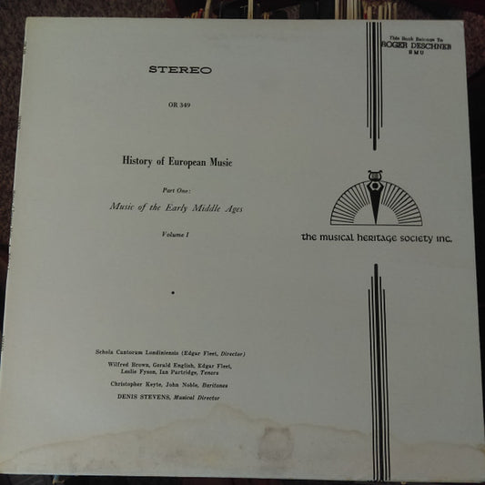 Various : History Of European Music Part One: Music Of The Early Middle Ages Volume I (LP, Album)