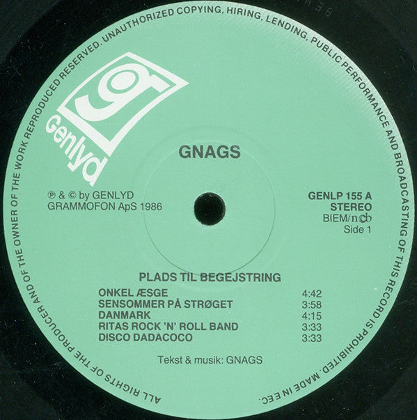 Gnags : Plads Til Begejstring (LP, Album)