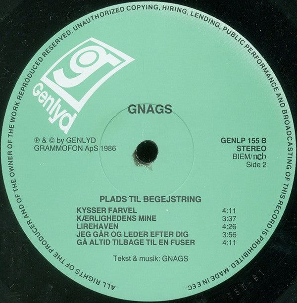 Gnags : Plads Til Begejstring (LP, Album)