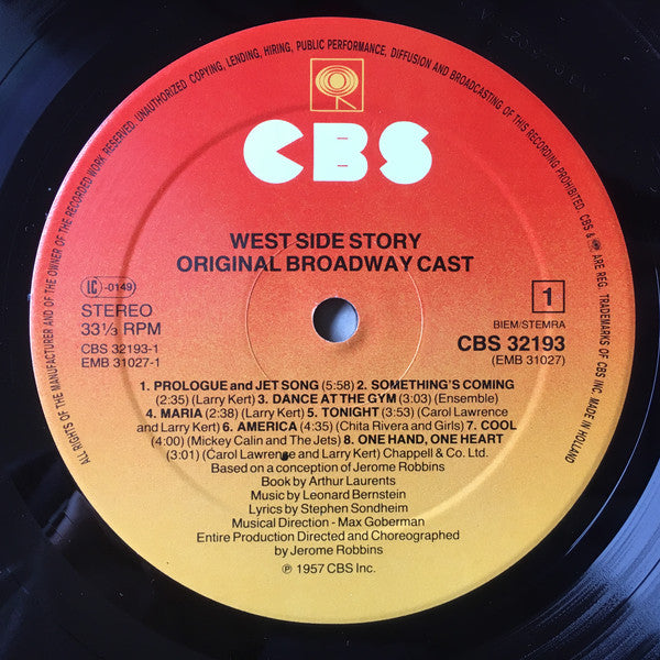 Various : West Side Story - Original Broadway Cast (LP, Album, RE, Ora)