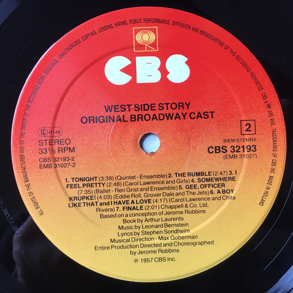 Various : West Side Story - Original Broadway Cast (LP, Album, RE, Ora)