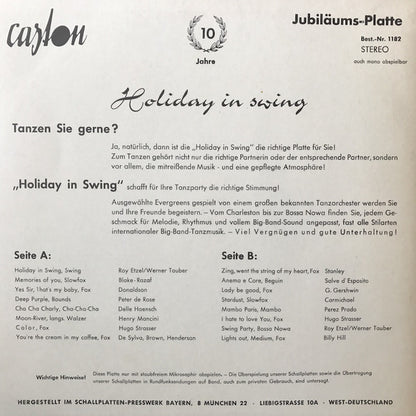 Tanzorchester Harry Berro Leitung Peter Bönig : Holiday In Swing (Evergreens  Zum Tanzen Mit Dem Orchester Eric Bühle) (LP)