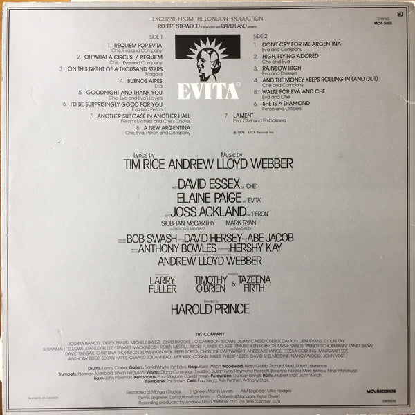 Andrew Lloyd Webber And Tim Rice : Evita: Original London Cast Recording (LP, Album)