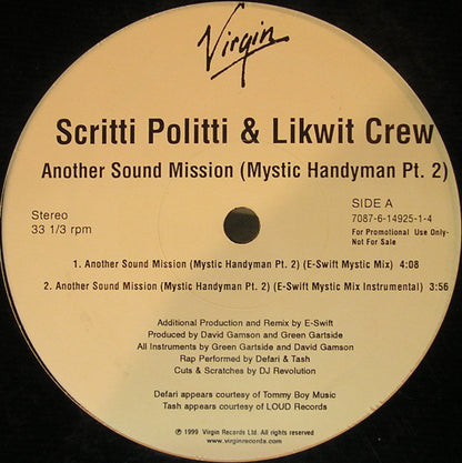 Scritti Politti & Likwit Crew : Another Sound Mission (Mystic Handyman Pt 2) (12", Promo)