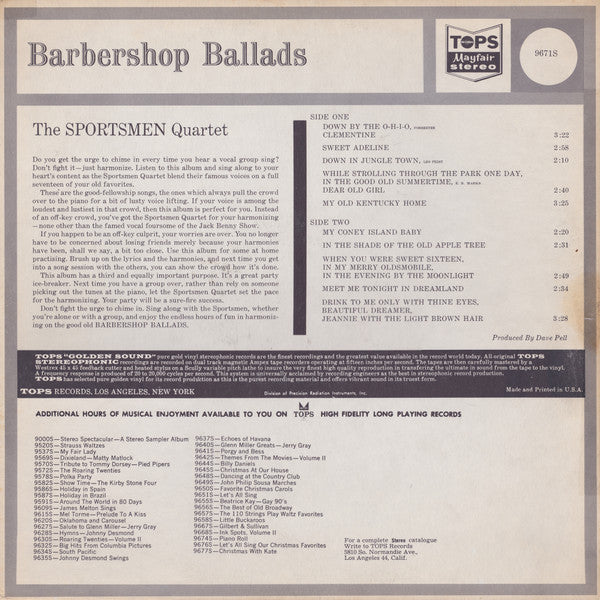 The Sportsmen Quartet : Barbershop Ballads (LP, Album, Gol)