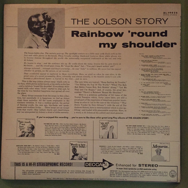 Al Jolson : The Jolson Story - Rainbow 'Round My Shoulder (LP, Comp)