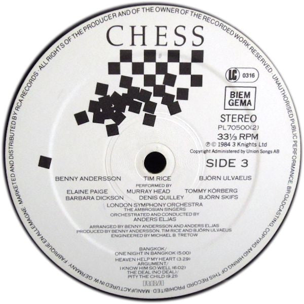 Benny Andersson, Tim Rice, Björn Ulvaeus : Chess (2xLP, Album)