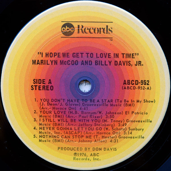 Marilyn McCoo & Billy Davis Jr. : I Hope We Get To Love In Time (LP, Album, Pit)