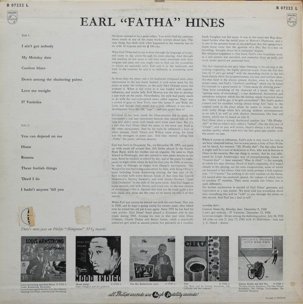 Earl Hines : Earl "Fatha" Hines (LP, Comp, Mono)