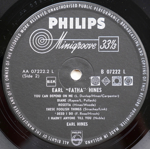 Earl Hines : Earl "Fatha" Hines (LP, Comp, Mono)