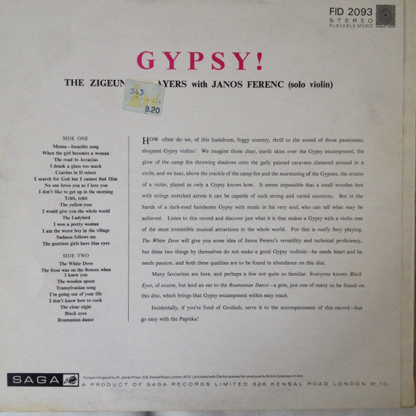 The Zigeuner Players With János Ferenc : Gypsy! (LP)