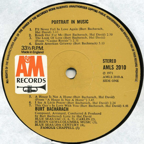 Burt Bacharach : Portrait In Music (LP, Comp, Gat)