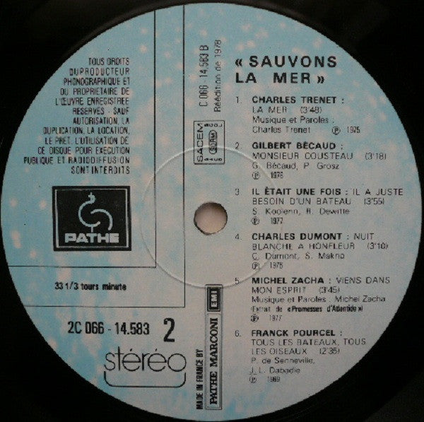 Various : Sauvons La Mer (LP, Comp, RE)