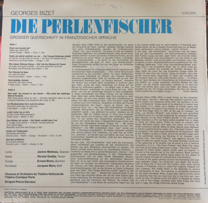 Georges Bizet — Janine Micheau, Nicolai Gedda, Ernest Blanc, Jacques Mars, Chœurs Du Théâtre National De L'Opéra Comique Et Orchestre Du Théâtre National De L'Opéra-Comique / Pierre Dervaux (2) : Die Perlenfischer (LP)