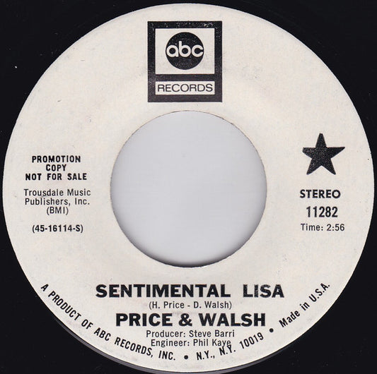 Price & Walsh : Sentimental Lisa / No Place Like Home (7", Single, Promo)