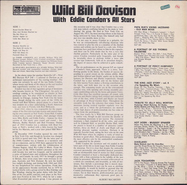 Wild Bill Davison With Eddie Condon And His All-Stars : Wild Bill Davison With Eddie Condon's All Stars (LP, Album)