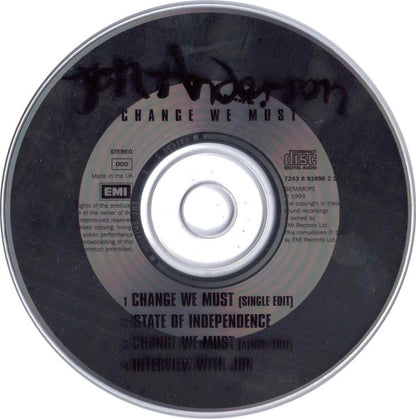 Jon Anderson : Change We Must / State Of Independence (CD, Single, Comp)