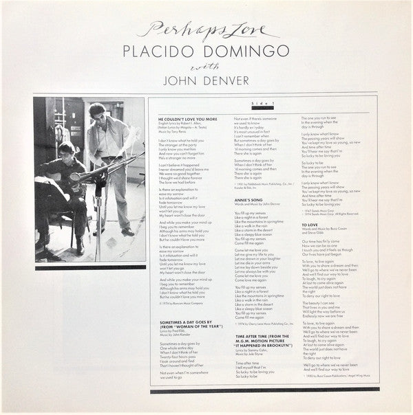 Placido Domingo With John Denver : Perhaps Love (LP, Album)