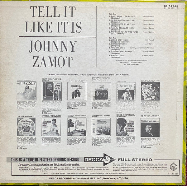 Johnny Zamot : Tell It Like It Is (LP, Album, Promo)