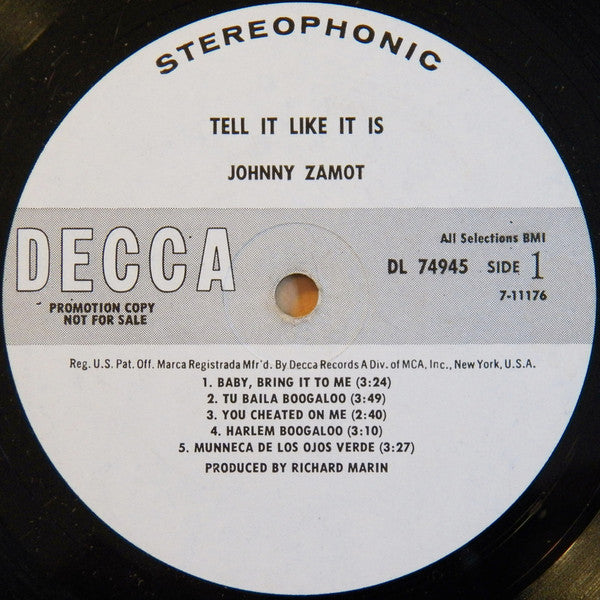 Johnny Zamot : Tell It Like It Is (LP, Album, Promo)