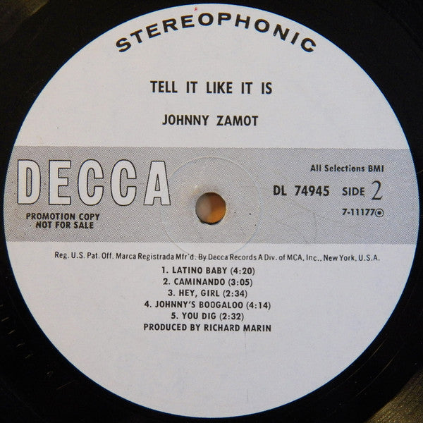 Johnny Zamot : Tell It Like It Is (LP, Album, Promo)