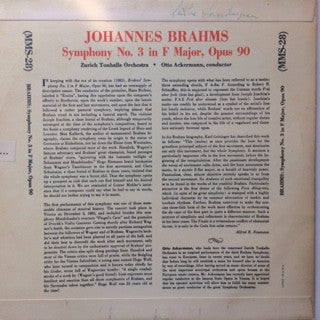 Johannes Brahms / Tonhalle-Orchester Zürich, Otto Ackermann : Symphony No. 3 In F Major, Opus 90 (10")